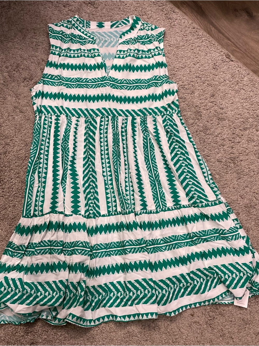 Cupshe Girls Green & White Sleeveless Patterned Summer Dress
